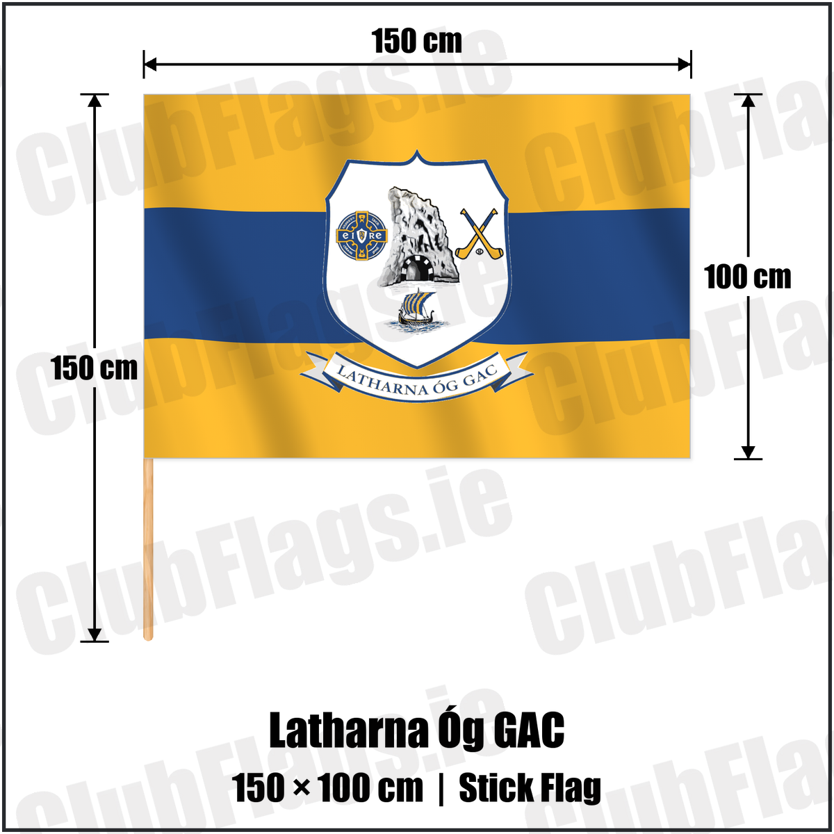 Latharna Óg GAC 100cm x 150cm Stick Flag with the club crest and colours, Antrim GAA - ClubFlags.ie