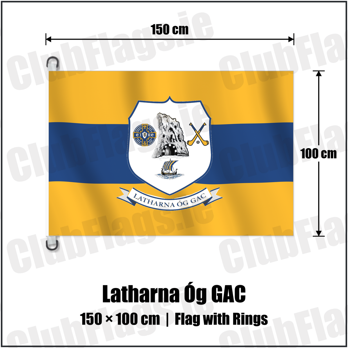Latharna Óg GAC 150cm x 100cm Flag Pole Flag with Rings with the club crest and colours, Antrim GAA - ClubFlags.ie