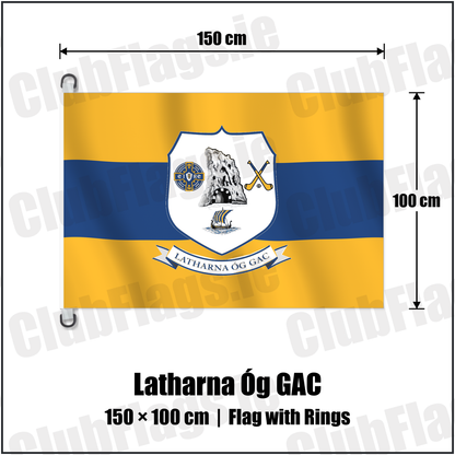 Latharna Óg GAC 150cm x 100cm Flag Pole Flag with Rings with the club crest and colours, Antrim GAA - ClubFlags.ie