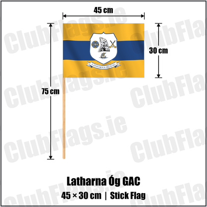 Latharna Óg GAC 30cm x 45cm Stick Flag with the club crest and colours, Antrim GAA - ClubFlags.ie