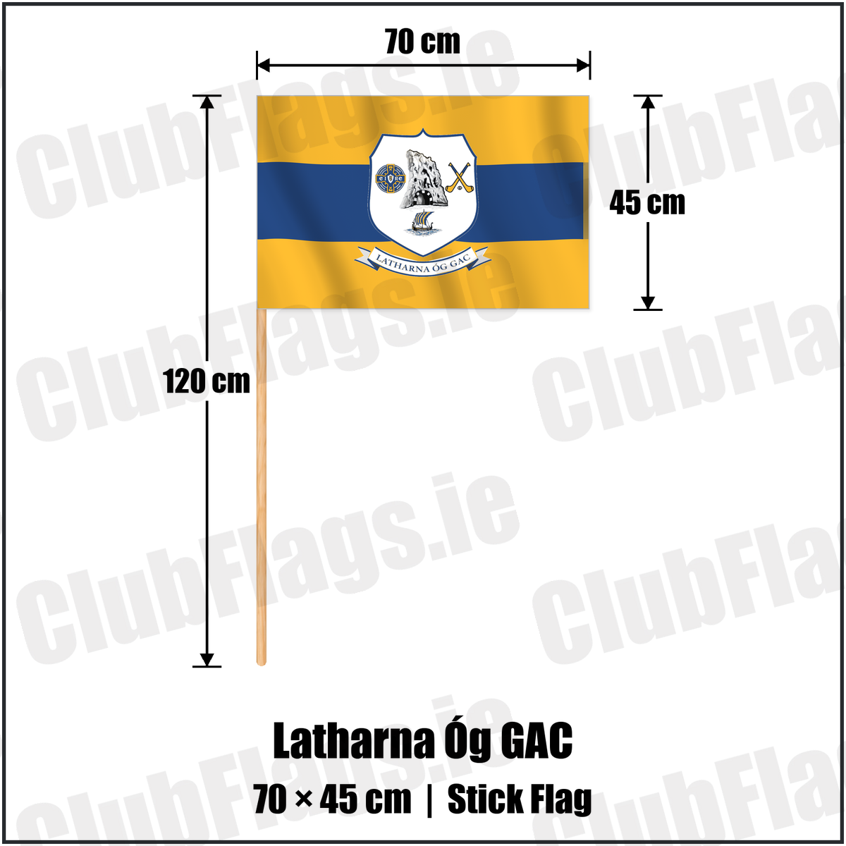 Latharna Óg GAC 45cm x 70cm Stick Flag with the club crest and colours, Antrim GAA - ClubFlags.ie