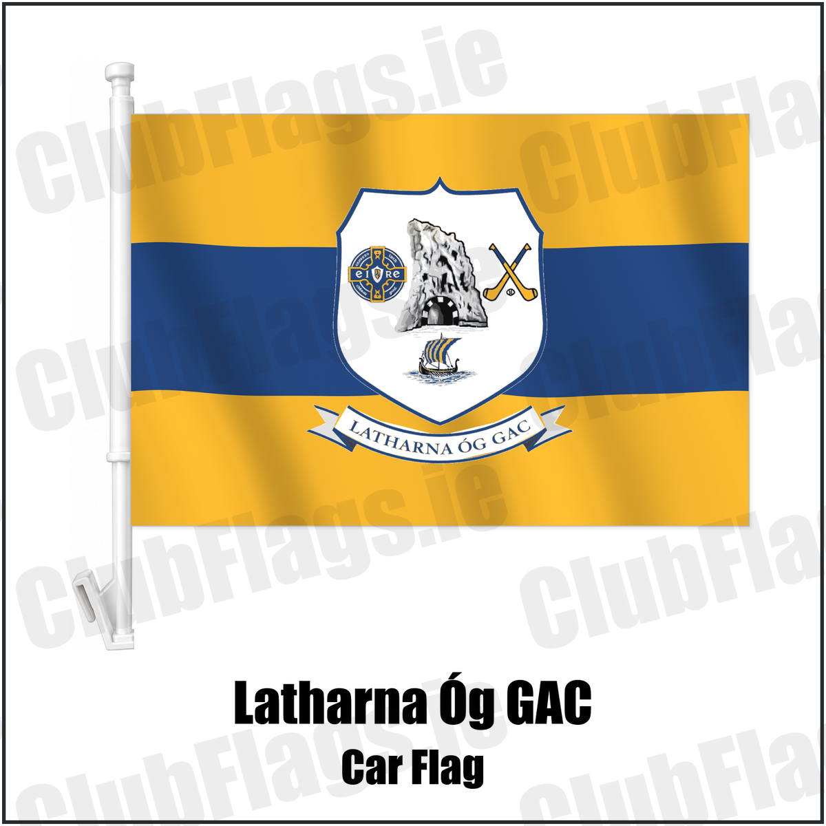 Latharna Óg GAC Car Flag with the club crest and colours, Antrim GAA - ClubFlags.ie
