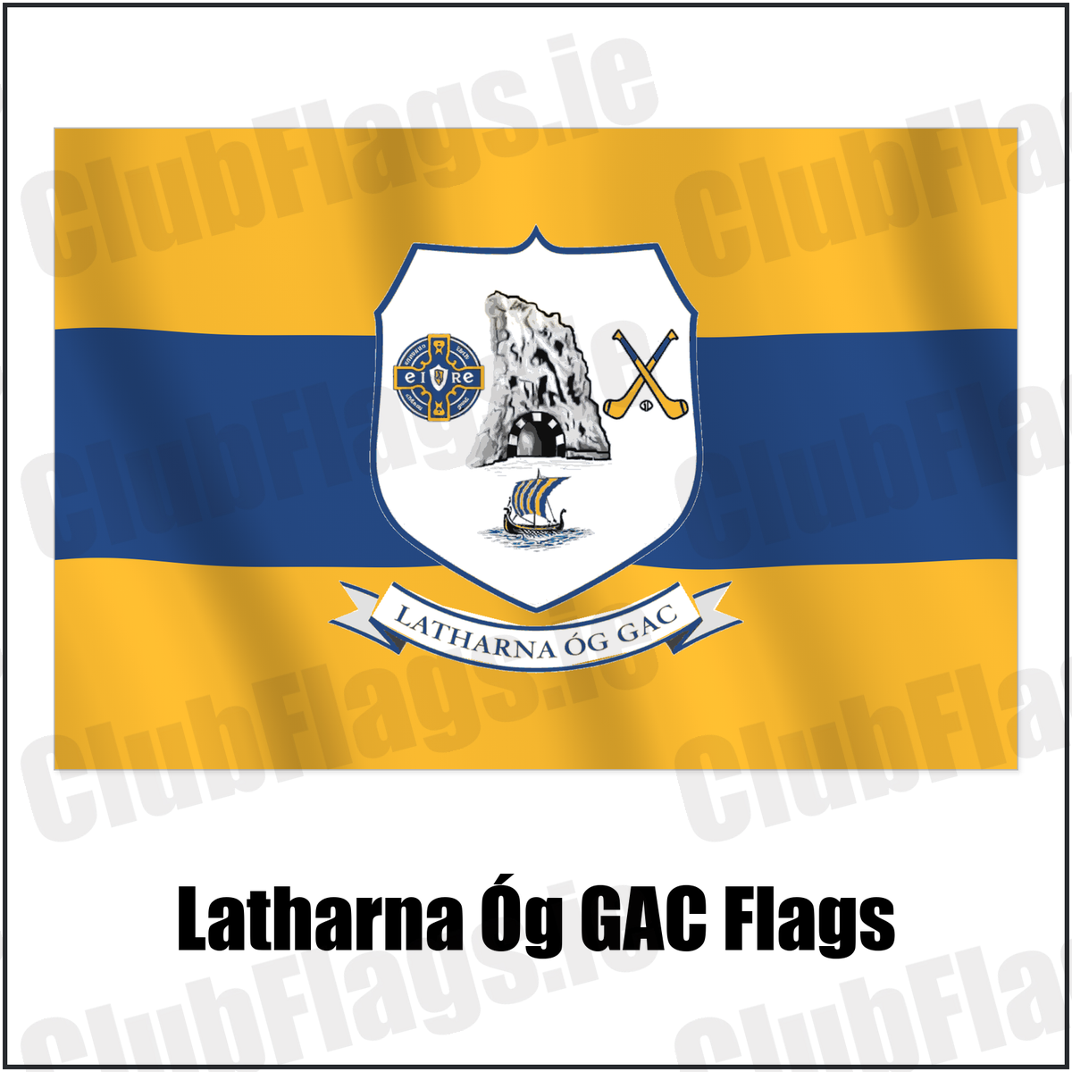 Latharna Óg GAC Flags with the club crest and colours, Antrim GAA - ClubFlags.ie