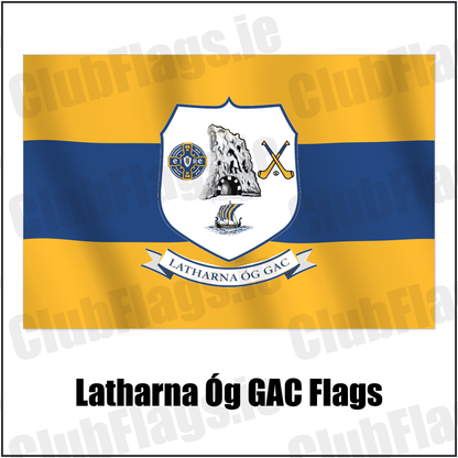 Latharna Óg GAC Flags with the club crest and colours, Antrim GAA - ClubFlags.ie