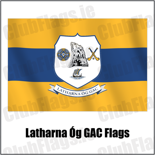 Latharna Óg GAC Flags with the club crest and colours, Antrim GAA - ClubFlags.ie