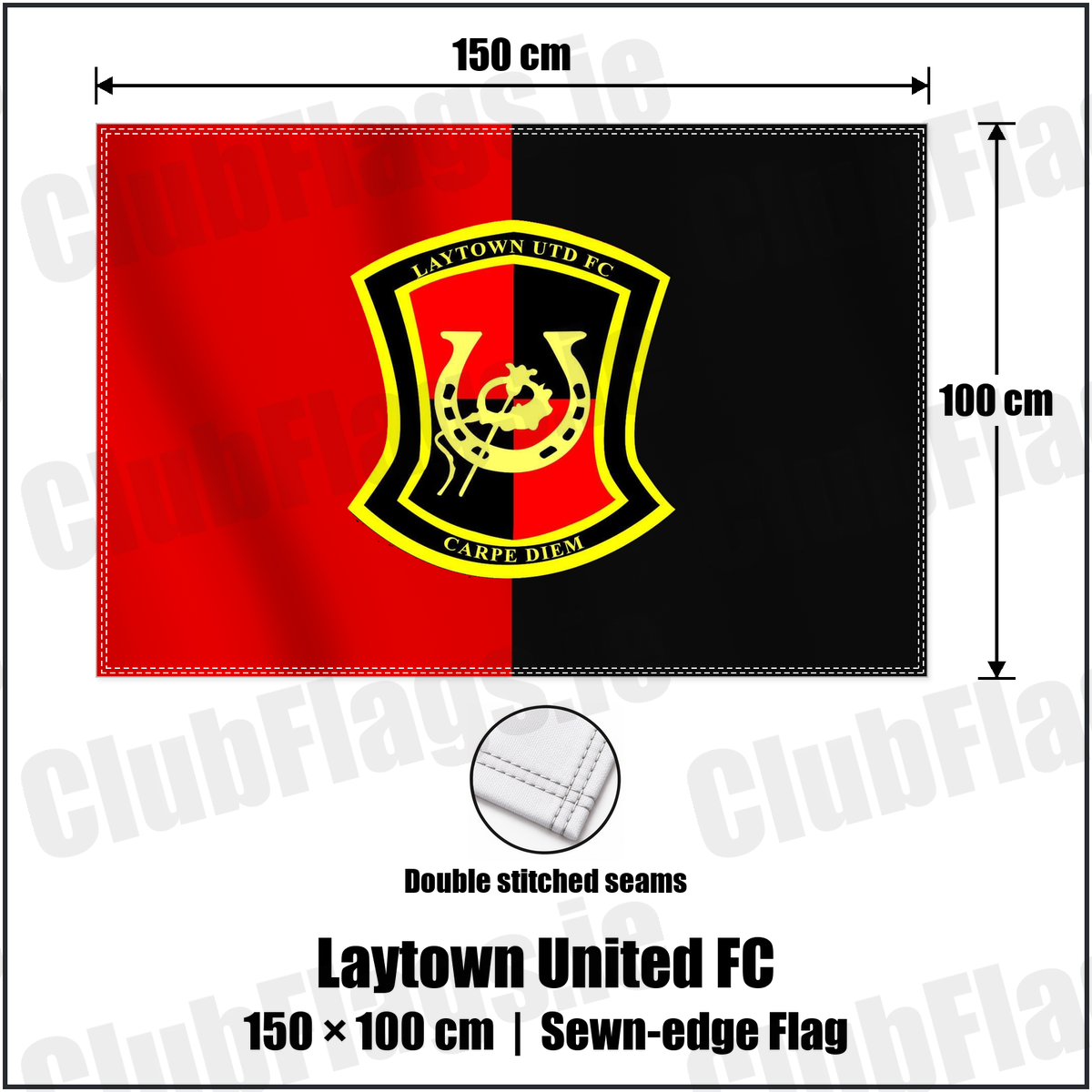 Laytown United FC 100cm x 150cm Flag (sewn on the edges) with the club crest and colours, Meath Football - ClubFlags.ie