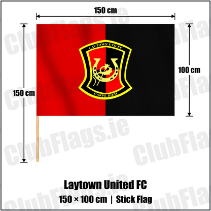 Laytown United FC 100cm x 150cm Stick Flag with the club crest and colours, Meath Football - ClubFlags.ie