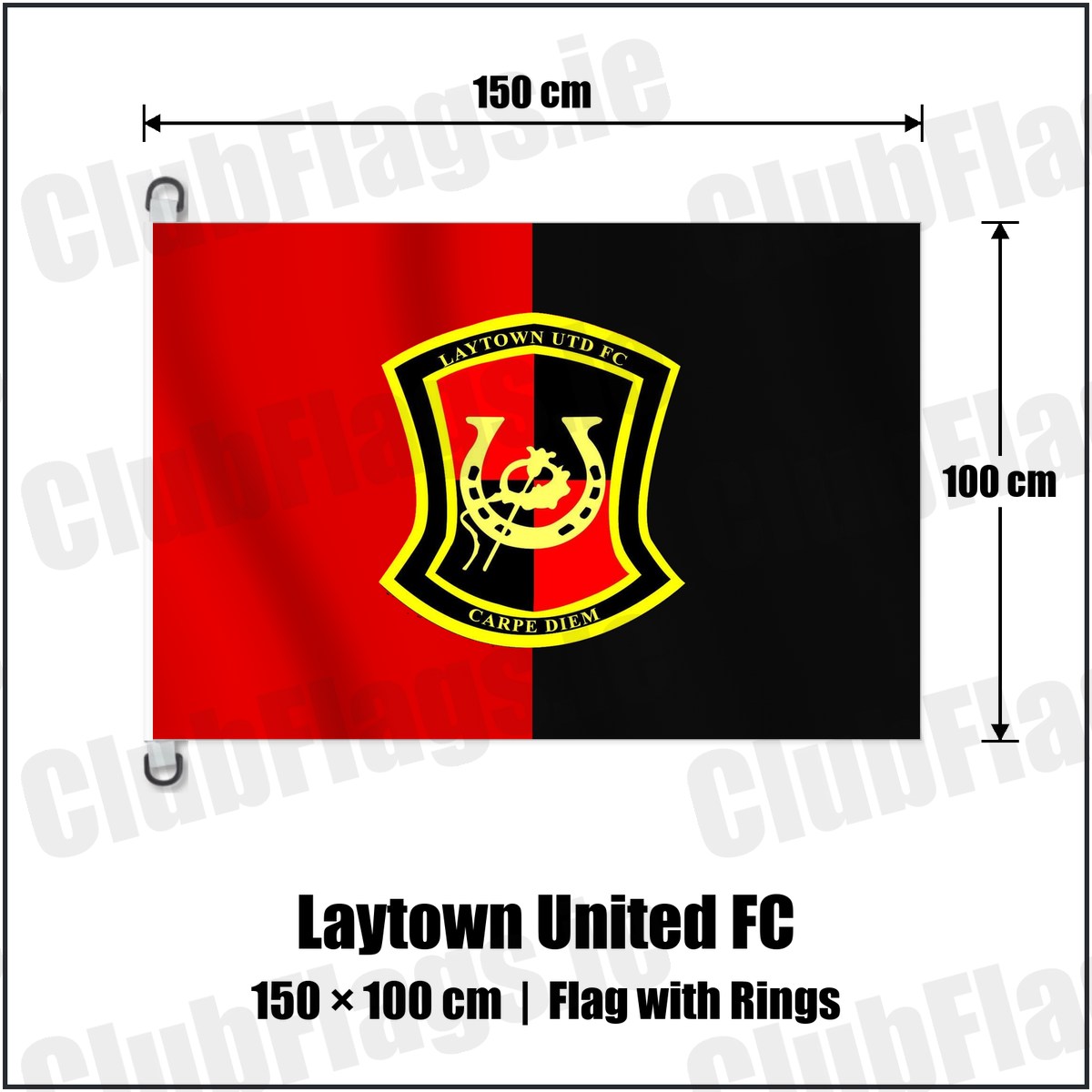 Laytown United FC 150cm x 100cm Flag Pole Flag with Rings with the club crest and colours, Meath Football - ClubFlags.ie