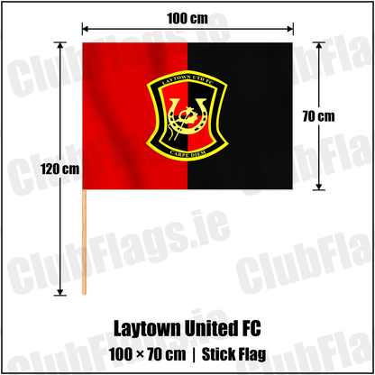 Laytown United FC 70cm x 100cm Stick Flag with the club crest and colours, Meath Football - ClubFlags.ie