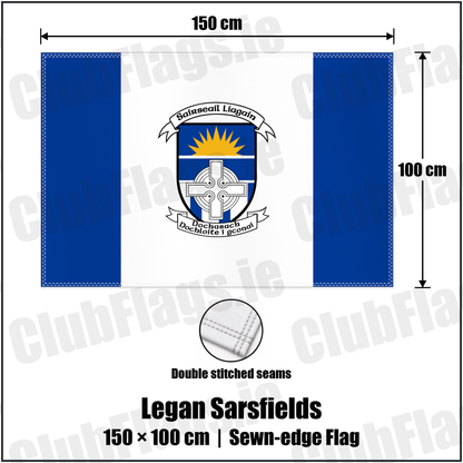 Legan Sarsfields 100cm x 150cm Flag (sewn on the edges) with the club crest and colours, Longford GAA - ClubFlags.ie