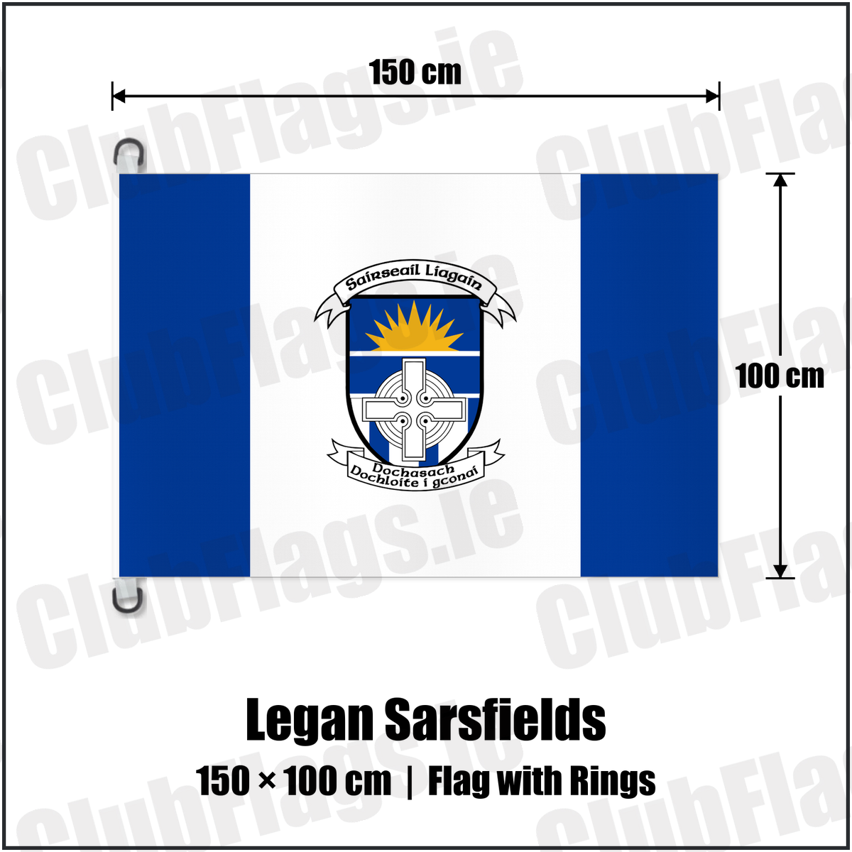 Legan Sarsfields 150cm x 100cm Flag Pole Flag with Rings with the club crest and colours, Longford GAA - ClubFlags.ie