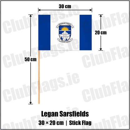 Legan Sarsfields 20cm x 30cm Stick Flag with the club crest and colours, Longford GAA - ClubFlags.ie