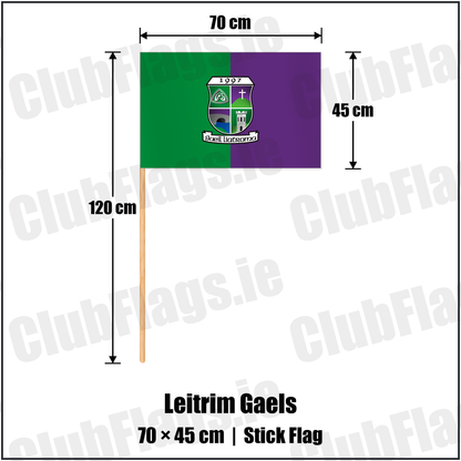 Leitrim Gaels 45cm x 70cm Stick Flag with the club crest and colours, Leitrim GAA - ClubFlags.ie