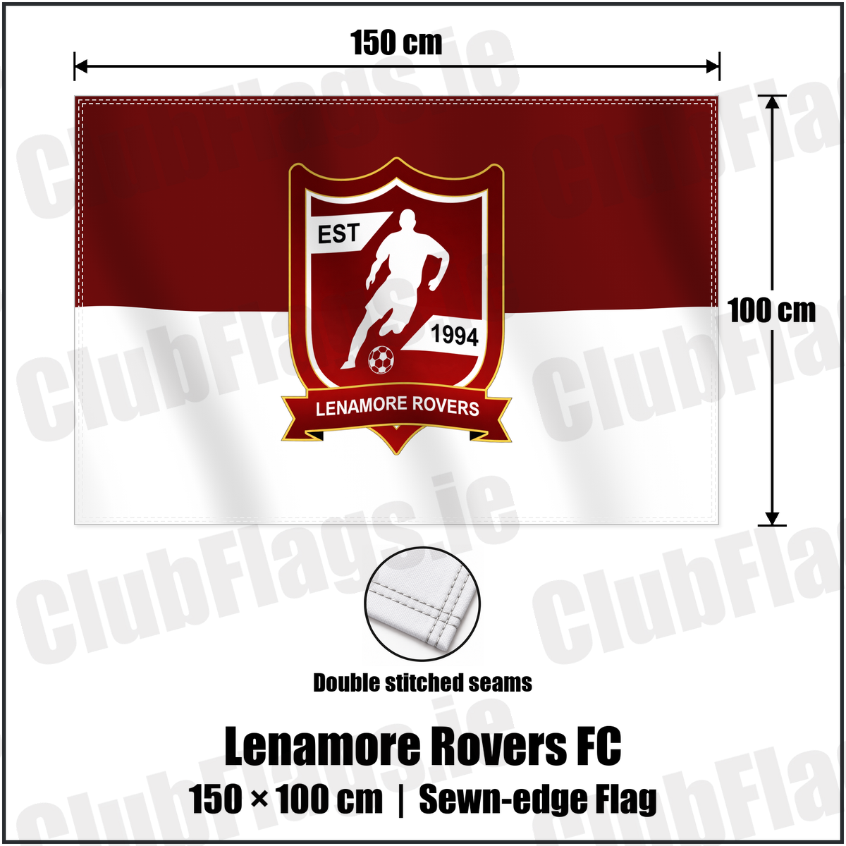 Lenamore Rovers FC 100cm x 150cm Flag (sewn on the edges) with the verified club crest and colours, Kerry Football - ClubFlags.ie
