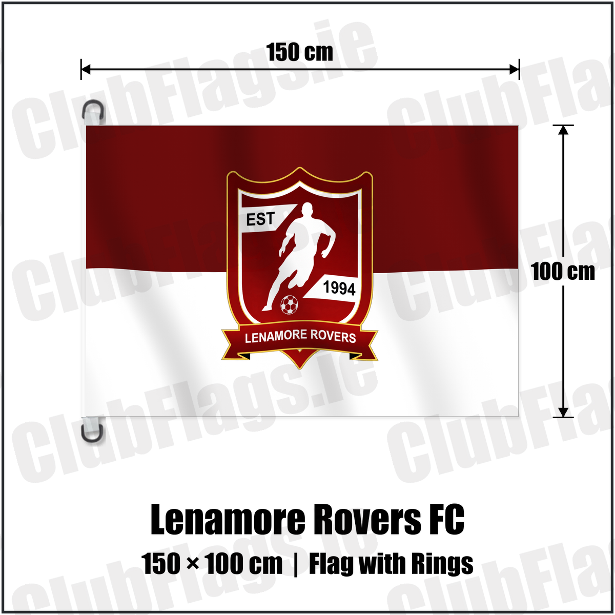 Lenamore Rovers FC 150cm x 100cm Flag Pole Flag with Rings with the verified club crest and colours, Kerry Football - ClubFlags.ie