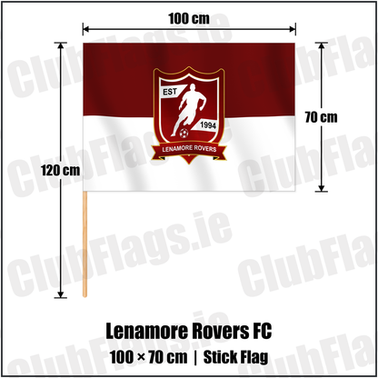 Lenamore Rovers FC 70cm x 100cm Stick Flag with the verified club crest and colours, Kerry Football - ClubFlags.ie