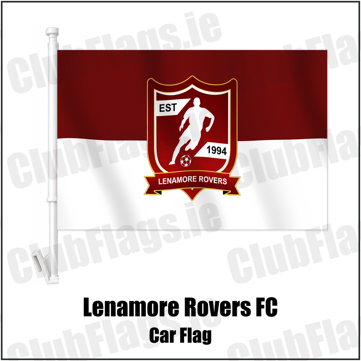 Lenamore Rovers FC Car Flag with the verified club crest and colours, Kerry Football - ClubFlags.ie