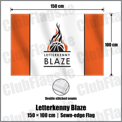Letterkenny Blaze 100cm x 150cm Flag (sewn on the edges) with the club crest and colours, Donegal Basketball - ClubFlags.ie