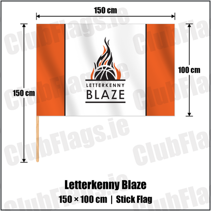Letterkenny Blaze 100cm x 150cm Stick Flag with the club crest and colours, Donegal Basketball - ClubFlags.ie