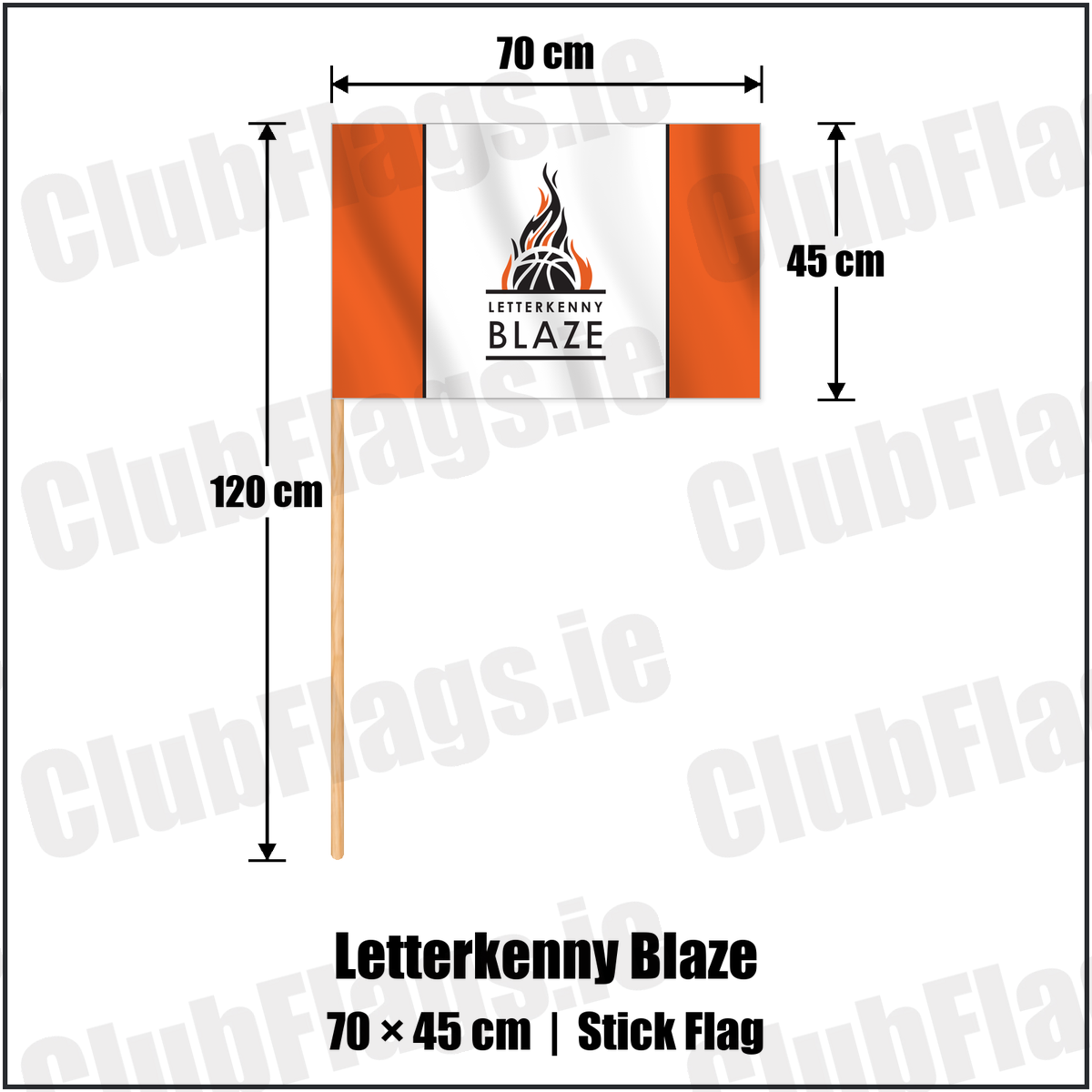 Letterkenny Blaze 45cm x 70cm Stick Flag with the club crest and colours, Donegal Basketball - ClubFlags.ie