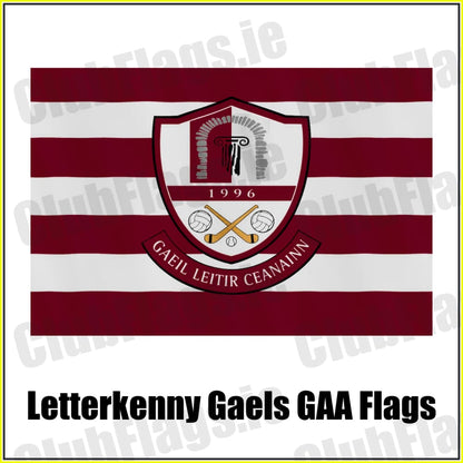 Letterkenny Gaels GAA maroon and white club flag with the supplied club crest and 1996 lettering, County Donegal.