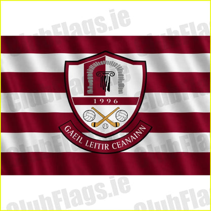 Original Letterkenny Gaels GAA flag artwork, County Donegal: maroon and white horizontal stripes with the supplied club crest and 1996 lettering.