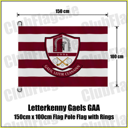 Letterkenny Gaels GAA, County Donegal, maroon and white club-crest flag, 150 cm wide by 100 cm high, with two D rings; pole not included.