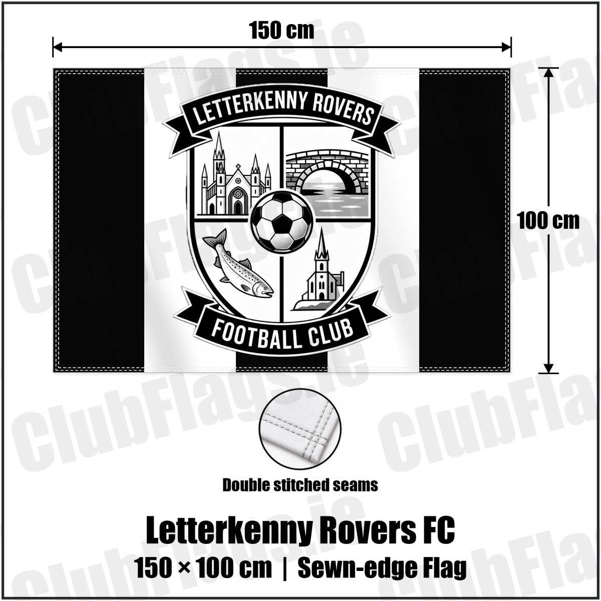 Letterkenny Rovers FC 100cm x 150cm Flag (sewn on the edges) with the club crest and colours, Donegal Football - ClubFlags.ie