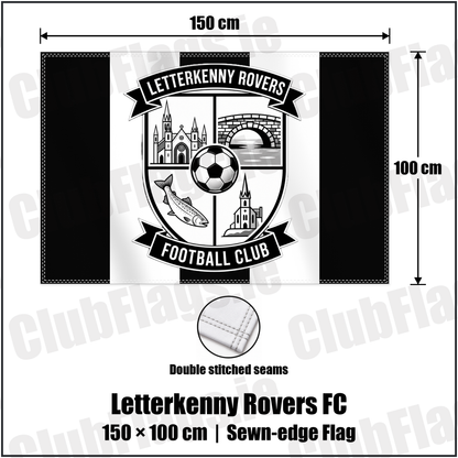 Letterkenny Rovers FC 100cm x 150cm Flag (sewn on the edges) with the club crest and colours, Donegal Football - ClubFlags.ie