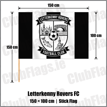 Letterkenny Rovers FC 100cm x 150cm Stick Flag with the club crest and colours, Donegal Football - ClubFlags.ie