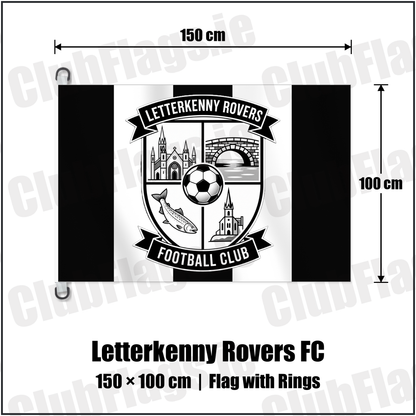 Letterkenny Rovers FC 150cm x 100cm Flag Pole Flag with Rings with the club crest and colours, Donegal Football - ClubFlags.ie