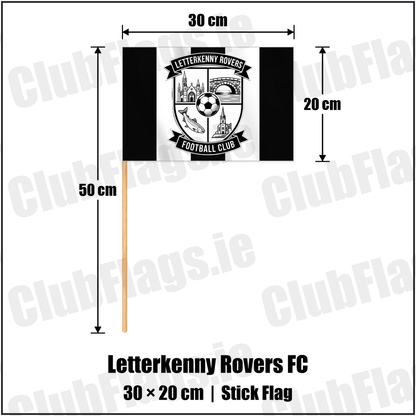 Letterkenny Rovers FC 20cm x 30cm Stick Flag with the club crest and colours, Donegal Football - ClubFlags.ie