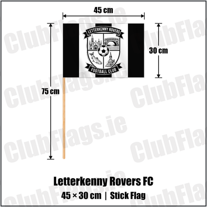 Letterkenny Rovers FC 30cm x 45cm Stick Flag with the club crest and colours, Donegal Football - ClubFlags.ie