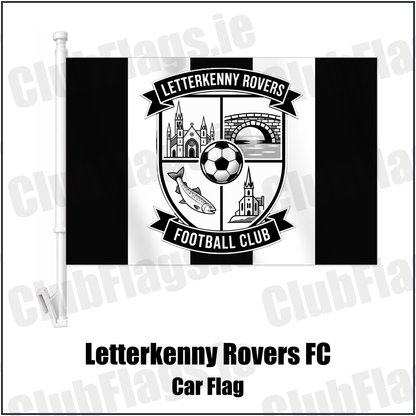 Letterkenny Rovers FC Car Flag with the club crest and colours, Donegal Football - ClubFlags.ie
