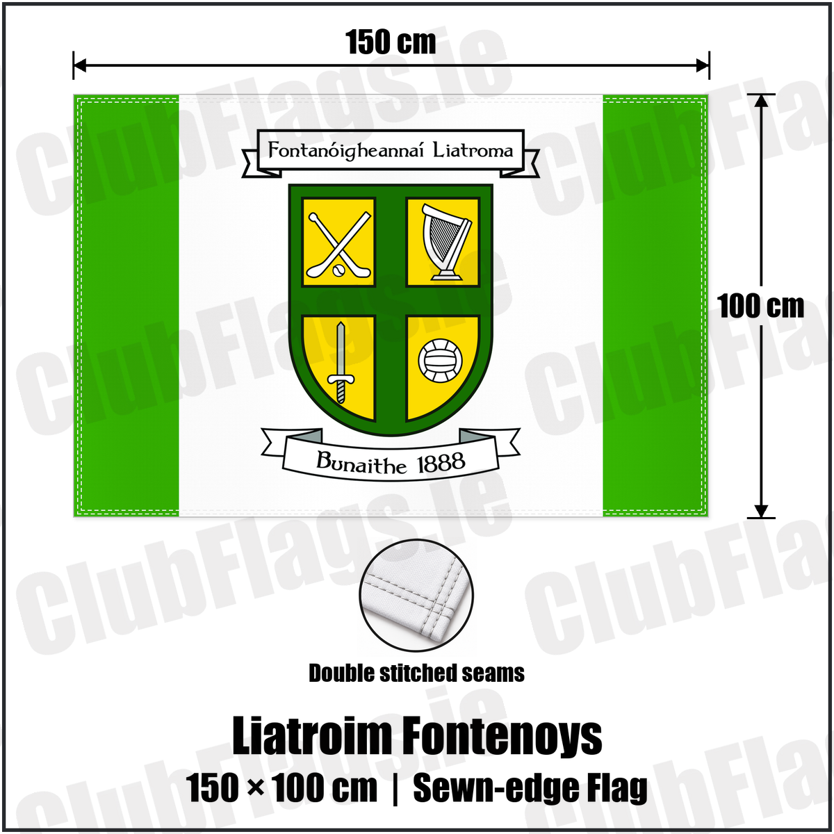 Liatroim Fontenoys 100cm x 150cm Flag (sewn on the edges) with the club crest and colours, Down GAA - ClubFlags.ie