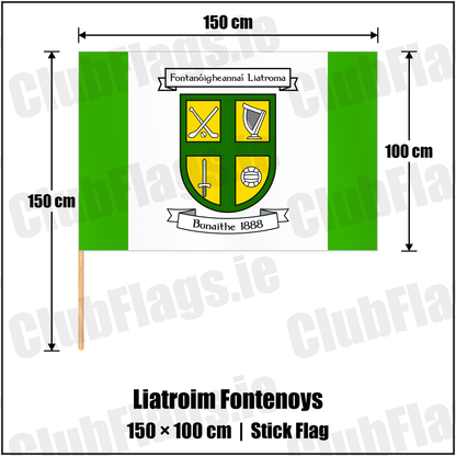 Liatroim Fontenoys 100cm x 150cm Stick Flag with the club crest and colours, Down GAA - ClubFlags.ie
