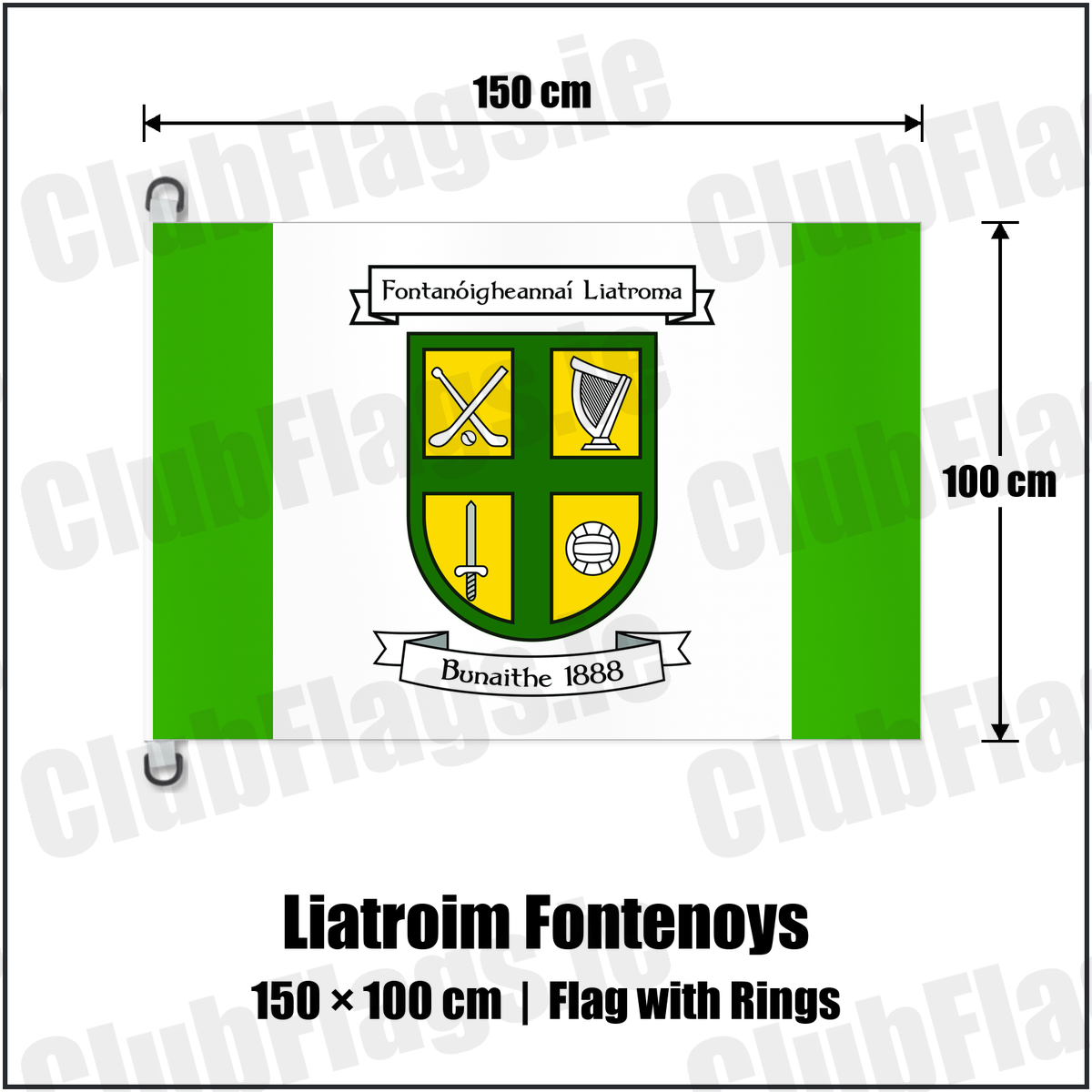 Liatroim Fontenoys 150cm x 100cm Flag Pole Flag with Rings with the club crest and colours, Down GAA - ClubFlags.ie
