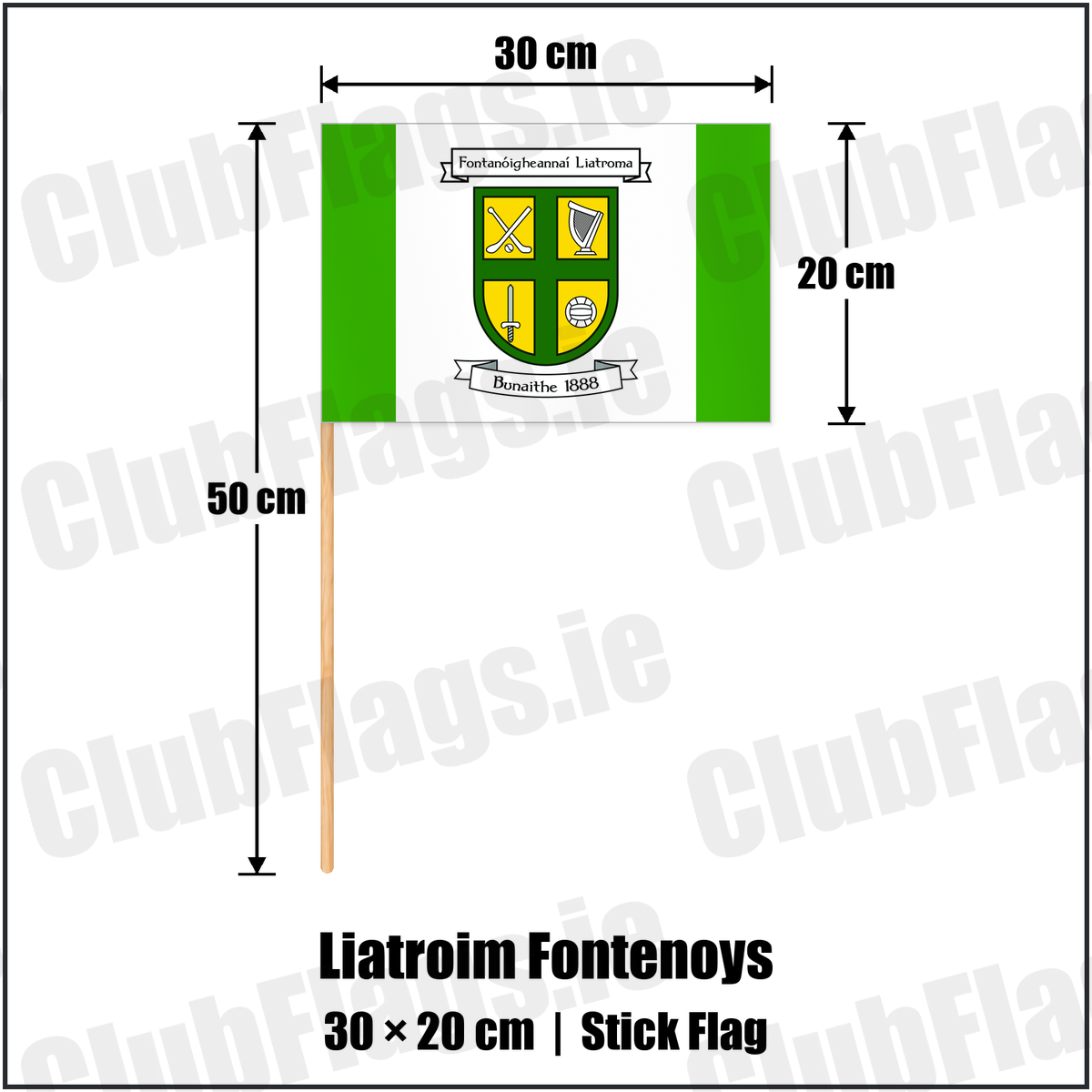 Liatroim Fontenoys 20cm x 30cm Stick Flag with the club crest and colours, Down GAA - ClubFlags.ie
