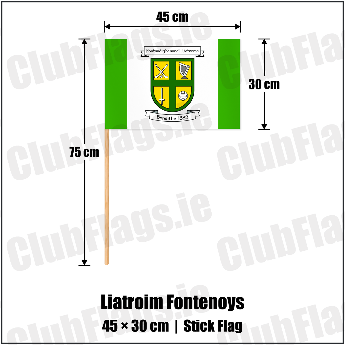Liatroim Fontenoys 30cm x 45cm Stick Flag with the club crest and colours, Down GAA - ClubFlags.ie
