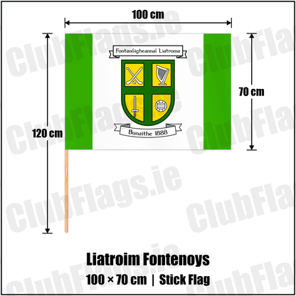 Liatroim Fontenoys 70cm x 100cm Stick Flag with the club crest and colours, Down GAA - ClubFlags.ie