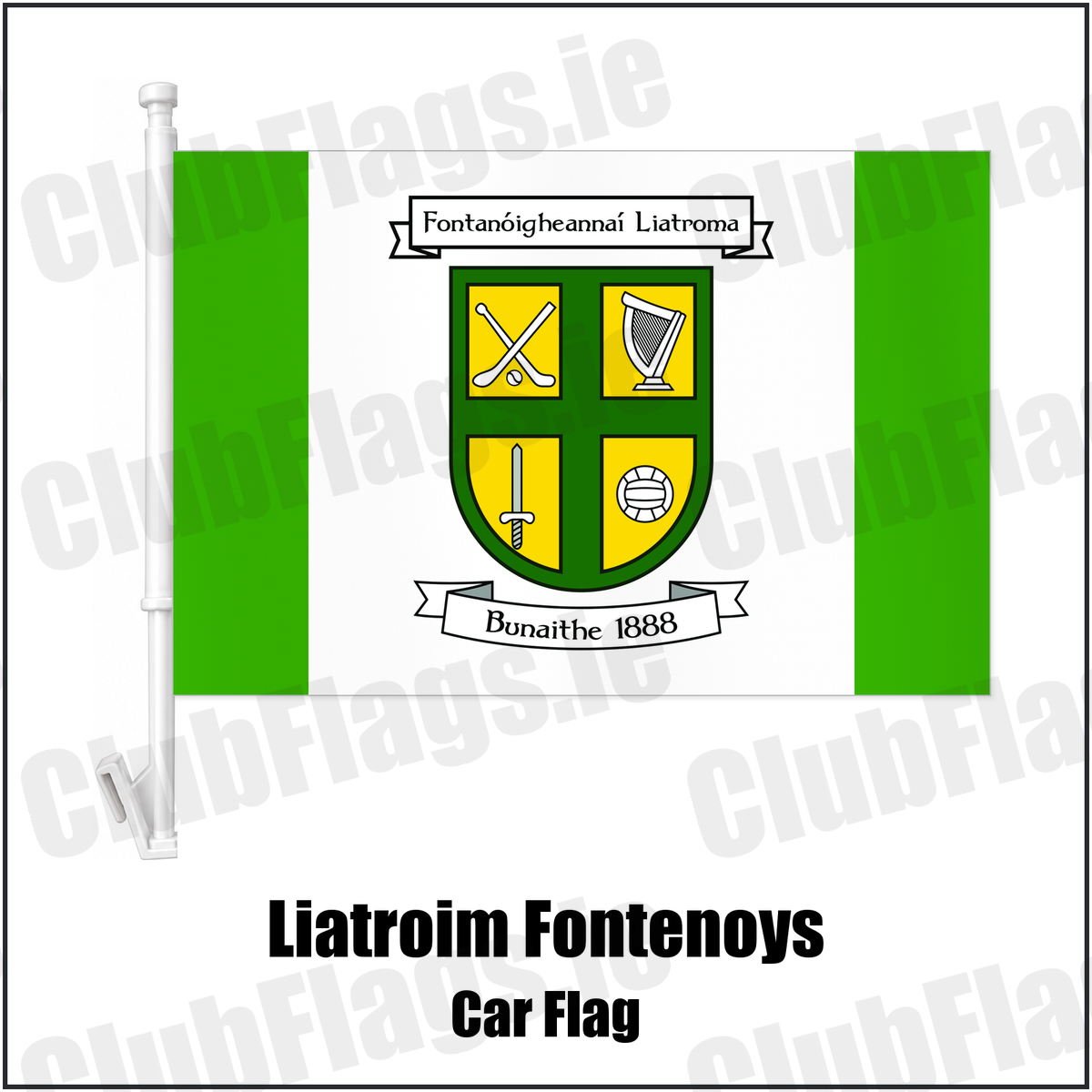 Liatroim Fontenoys Car Flag with the club crest and colours, Down GAA - ClubFlags.ie