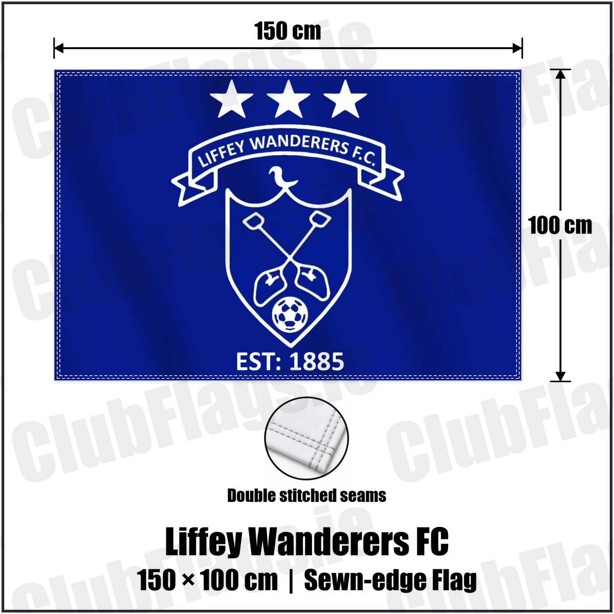 Liffey Wanderers FC 100cm x 150cm Flag (sewn on the edges) with the club crest and colours, Dublin Football - ClubFlags.ie