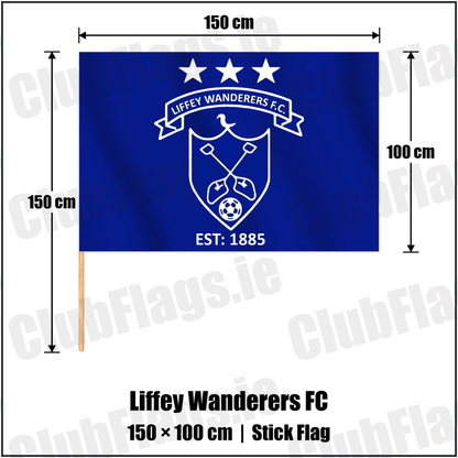 Liffey Wanderers FC 100cm x 150cm Stick Flag with the club crest and colours, Dublin Football - ClubFlags.ie