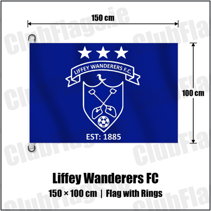 Liffey Wanderers FC 150cm x 100cm Flag Pole Flag with Rings with the club crest and colours, Dublin Football - ClubFlags.ie