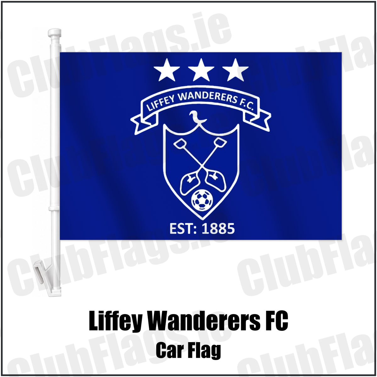 Liffey Wanderers FC Car Flag with the club crest and colours, Dublin Football - ClubFlags.ie