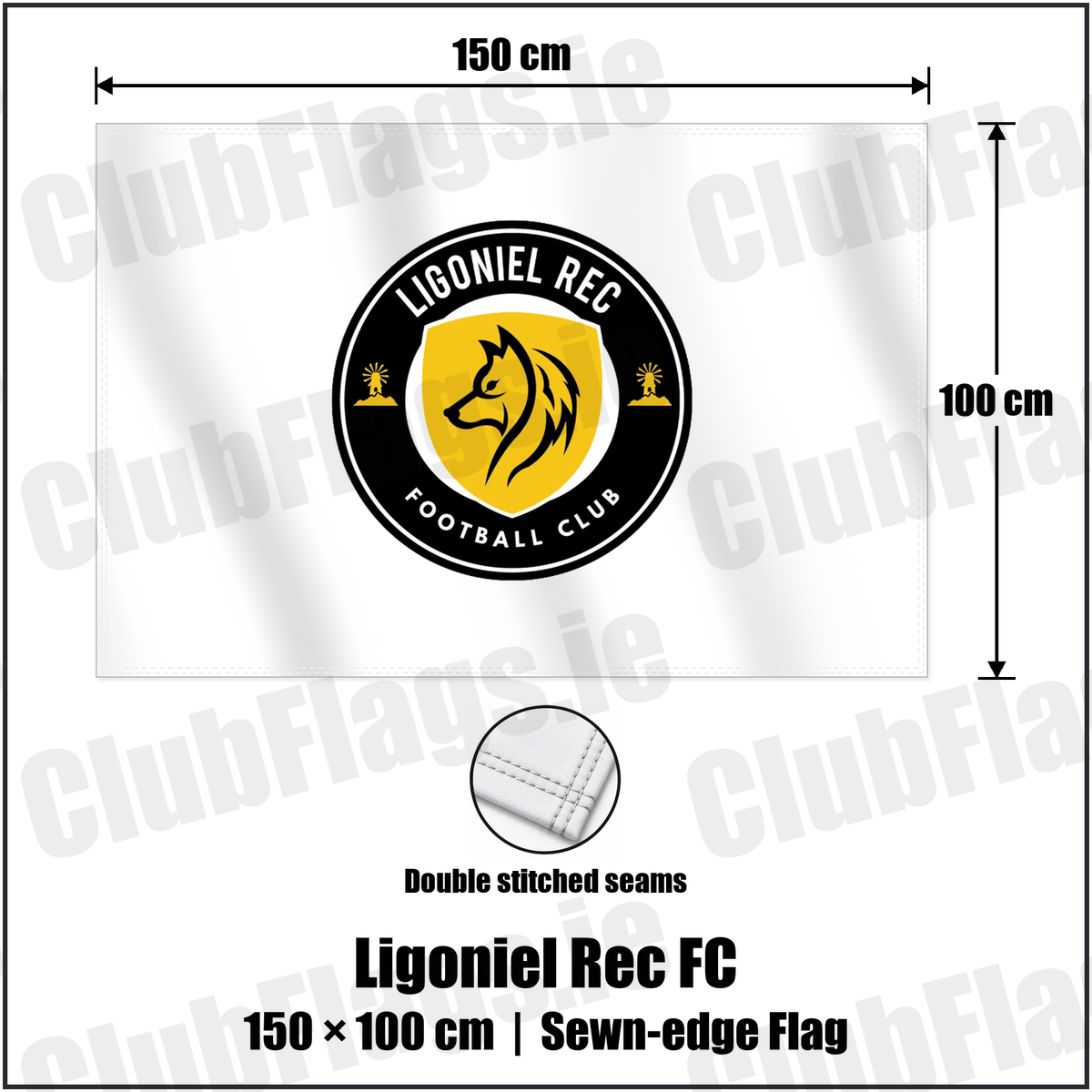 Ligoniel Rec FC 100cm x 150cm Flag (sewn on the edges) with the club crest and colours, Antrim Football - ClubFlags.ie