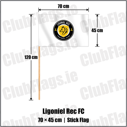 Ligoniel Rec FC 45cm x 70cm Stick Flag with the club crest and colours, Antrim Football - ClubFlags.ie