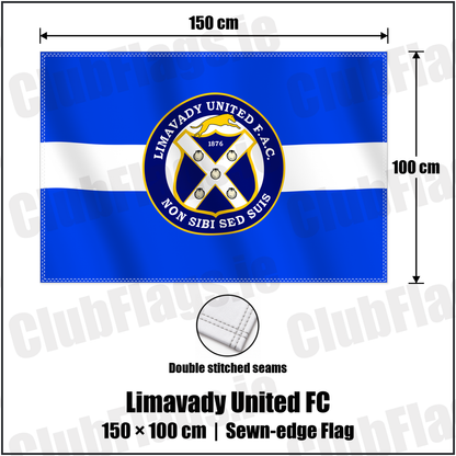Limavady United FC 100cm x 150cm Flag (sewn on the edges) with the verified club crest and colours, Derry Football - ClubFlags.ie
