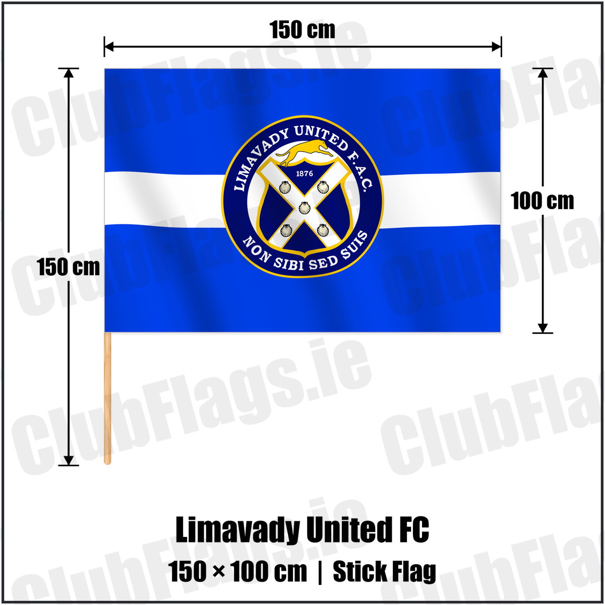 Limavady United FC 100cm x 150cm Stick Flag with the verified club crest and colours, Derry Football - ClubFlags.ie