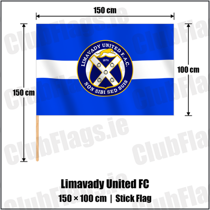 Limavady United FC 100cm x 150cm Stick Flag with the verified club crest and colours, Derry Football - ClubFlags.ie